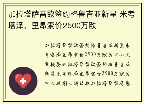 加拉塔萨雷欲签约格鲁吉亚新星 米考塔泽，里昂索价2500万欧